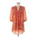 Forever 21 Casual Dress - Shift V Neck 3/4 sleeves: Orange Floral Dresses - Women's Size Medium