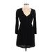 Maeve by Anthropologie Casual Dress - A-Line Plunge 3/4 sleeves: Black Solid Dresses - Women's Size X-Small Petite