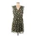 Simply Vera Vera Wang Casual Dress - Mini V Neck Short sleeves: Green Floral Dresses - Women's Size Medium