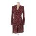 Equipment Casual Dress - A-Line V-Neck Long sleeves: Burgundy Leopard Print Dresses - Women's Size 6