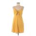 Hollister Casual Dress - A-Line Plunge Sleeveless: Yellow Print Dresses - Women's Size Medium