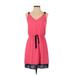 Ann Taylor LOFT Outlet Casual Dress - Mini V Neck Sleeveless: Pink Print Dresses - Women's Size Small Petite