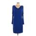 Cache Cocktail Dress - Sheath Cowl Neck Long sleeves: Blue Print Dresses - Women's Size Large