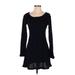 Fashion Casual Dress - A-Line Scoop Neck Long sleeves: Black Print Dresses - Women's Size Small