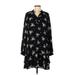 Ann Taylor LOFT Casual Dress - DropWaist Collared Long sleeves: Black Print Dresses - Women's Size Large