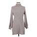 Shein Casual Dress - Sweater Dress High Neck Long sleeves: Gray Print Dresses - Women's Size Medium