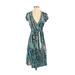 BCBGMAXAZRIA Casual Dress - Wrap: Blue Snake Print Dresses - Women's Size 2X-Small
