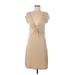 Express Casual Dress - Mini Plunge Short sleeves: Tan Print Dresses - Women's Size Medium