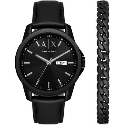 Quarzuhr ARMANI EXCHANGE, schwarz, Armbanduhren, Herren, Armbanduhr, Herrenuhr, ideal auch als Geschenk, Datum, Lederarmband Image