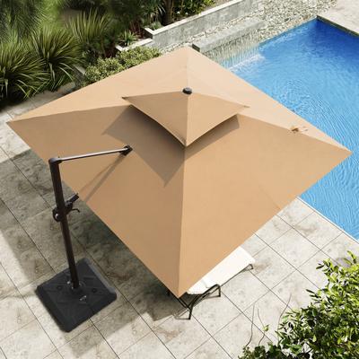 Outdoor Square 360 Degree Rotation Patio Cantilever Offset Umbrella with Base