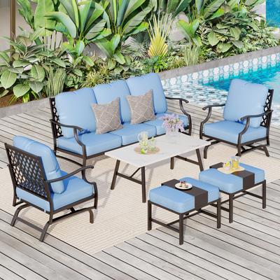 MAISON ARTS 6/7-Piece Patio Conversation Sets, Sofa Set with 2/4 x Single Chairs, 1 x 3-seater Sofa and Coffee Table/Ottomans