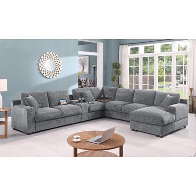Celine Chenille Fabric Corner Sectional Sofa with Right-Facing Chaise, Cupholders, and Charging Ports