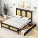 Storage Platform Bed with 2 Drawers, Rattan Headboard and Footboard, Solid Wood Bed Frame with Wood Slat Support for Bedrooma