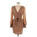 Shein Casual Dress - Mini Plunge Long sleeves: Tan Print Dresses - Women's Size 8