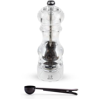 Peugeot Nancy Acrylic Manual Pepper Mill - Transparent Adjustable Grinder Gift Set- With Stainless Steel Spice