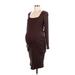 H&M Mama Casual Dress - Midi Scoop Neck Long sleeves: Brown Print Dresses - Women's Size Large Maternity