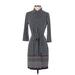 Max Studio Casual Dress - Shirtdress High Neck 3/4 sleeves: Gray Dresses - Women's Size Small