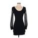 Moon Collection Cocktail Dress - Mini Scoop Neck Long sleeves: Black Solid Dresses - New - Women's Size Small