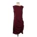 Open Edit Casual Dress - Sheath Crew Neck Sleeveless: Burgundy Print Dresses - Women's Size Large