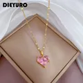 DIEYURO 316L acier inoxydable coeur rose Zircon pendentif collier pour femmes nouvelles filles