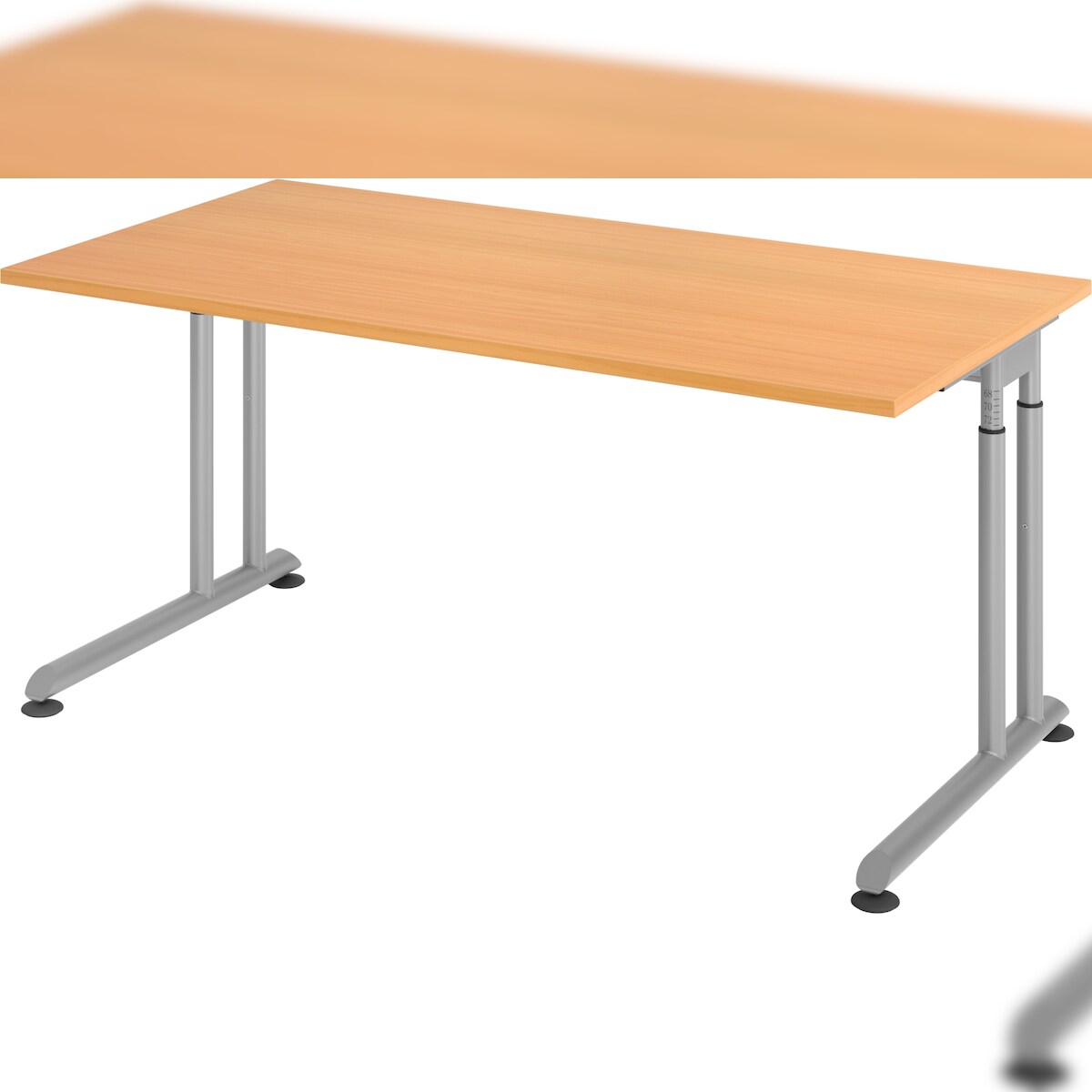 bümö höhenverstellbarer Schreibtisch Z-Serie 160x80 cm in Buche, Gestell in Silber - PC Tisch für's Büro manuell höhenverstellbar, Computertisch Image