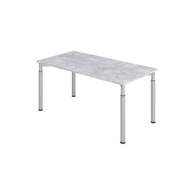 bümö höhenverstellbarer Schreibtisch 160x80 cm in Beton, Gestell silber - PC Tisch höhenverstellbar & groß, höhenverstellbarer Tisch Büro, großer Image