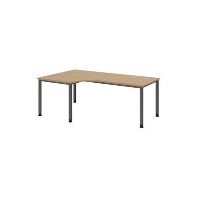 bümö höhenverstellbarer Eckschreibtisch H-Serie 200x120 cm in Eiche, Gestell in Graphit - PC Tisch für's Büro manuell höhenverstellbar, Computertisch Image