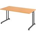 bümö höhenverstellbarer Schreibtisch Z-Serie 160x80 cm in Buche, Gestell in Graphit - PC Tisch für's Büro manuell höhenverstellbar, Computertisch