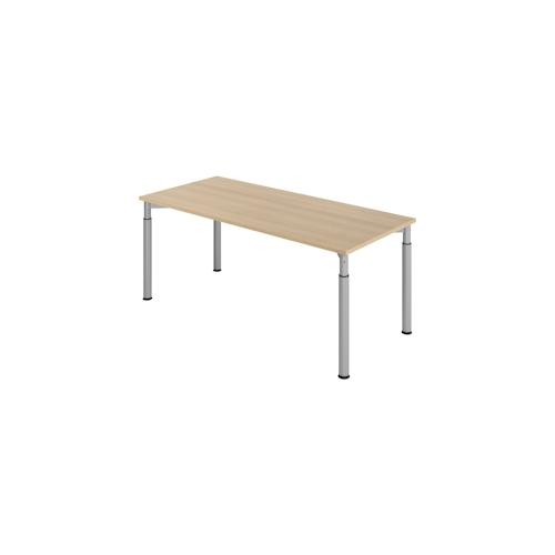 bümö höhenverstellbarer Schreibtisch 180x80 cm in Eiche, Gestell silber - PC Tisch höhenverstellbar & groß, höhenverstellbarer Tisch Büro, großer