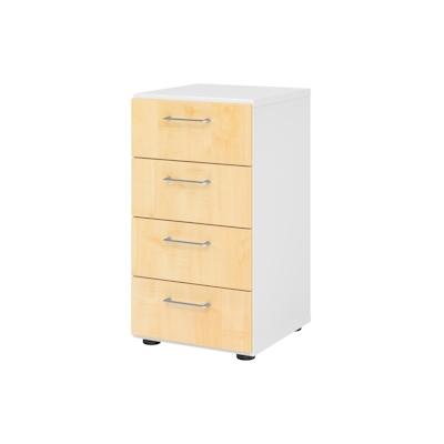 bümö smart Schubladenschrank, Büroschrank in Weiß/Ahorn mit 4 Schüben - Bürocontainer aus Holz, Container mit Metallgriffen & Soft-Stop Schubladen Image
