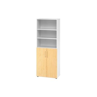 bümö Aktenregal & Schrank abschließbar, Büroschrank Regal Kombination Holz 80cm breit in Weiß/Ahorn - abschließbarer Schrank für's Büro & Image