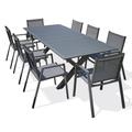 Ensemble repas de jardin 8 places en aluminium gris anthracite