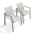 Lot de 2 fauteuils de jardin empilables en alu kaki et toile grise