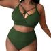 Female 4/July 1 Piece Swimsuit Women for Lap Swimming 2024 Women s Plus Size Solid Color Suspender High Waisted Bikini Plus Size Swimsuit Green XXL