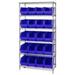 Quantum Storage Systems WR6-265 Chrome Wire Shelving with 20 Giant Plastic Stacking Bins Blue - 36 x 18 x 74 in.