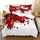 Luxury Hotel Bedding-Queen Size(1 Duvet Cover 2 Pillowcases) Hot Sell Flower Printing Soft Duvet Cover Red Rose Bed Sheets Bedding Set