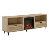 70 Modern Wood Fireplace Console with Rattan Door - Oak