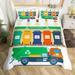 Recycling Trash Truck Duvet Cover Full Size Creen Garbage Truck Comforter Cover for Kids Boys Girls Teens Colorful Recycling Bins Bedding Set Waste Management Themed Bedspread Cover 3 Pieces