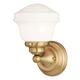 Huntley 1 Light LED Compatible Gold Brass Farmhouse Bathroom Vanity Wall Fixture White Schoolhouse Glass