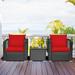 3 Pieces Patio Wicker Conversation SetÃ‚ with Cushion-Red