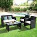 4 Pieces Rattan Patio Furniture Set with Weather Resistant Cushions and Tempered Glass Tabletop-White