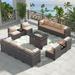 Outdoor Patio Furniture Set 14 Pieces Outdoor Furniture All Weather Patio Sectional Sofa PE Wicker Modular Conversation Sets with Coffee Table 12 Chairs & Seat Clips(Sand)