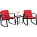 Flamaker 3 Pieces Patio Furniture Set Rocking Wicker Bistro Sets Modern Outdoor Rocking Chair Furniture Sets Clearance Cushioned PE Rattan Chairs Conversation Sets with Coffee Table (Beig