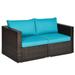 2PCS Patio Rattan Sectional Conversation Sofa Set-Blue