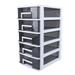 5 Drawer Wide Desk Plastic Storage Tower 12.2 Portable Dustproof Drawer Desktop Storage Organizer Dresser Organizer for Adult or Teen (White Frame and Transparent Black)