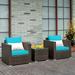 3 Pcs Patio Conversation Rattan Furniture Set with Cushion-Turquoise