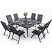 & William 9 Pieces Patio Dining Set for 8 Outdoor Dining Furniture with 1 X-large E-coating Square Metal Table and 8 Rattan Chairs with Cushions Outdoor Table & Chairs for Deck