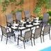 9 Pieces Patio Dining Set Rectangular Expandable Black Metal Table with 8 Padded Textilene Fabric Chairs Outdoor Furniture Set for Garden Poolside Backyard Porch