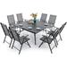 & William 9 Pieces Patio Dining Set for 8 Outdoor Furniture with 1 X-Large E-Coating Square Metal Table and 8 Black Portable Folding Sling Chairs Outdoor Table & Chairs for Porc