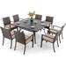 & William 9 Pieces Patio Dining Set for 8 Outdoor Dining Furniture with 1 X-large E-coating Square Metal Table and 8 Rattan Chairs with Cushions Outdoor Table & Chairs for Backy